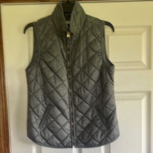 Gray Quilted Vest with Gold Zipper